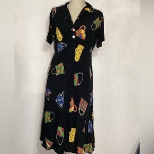 David Dart vintage Patterned Black Dress size medium